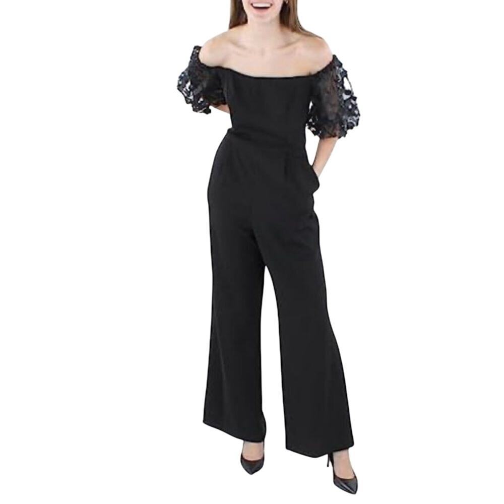 XSCAPE "Belle" Off Shoulder Scuba Crepe Jumpsuit Size 14 New with Tag MSRP $219